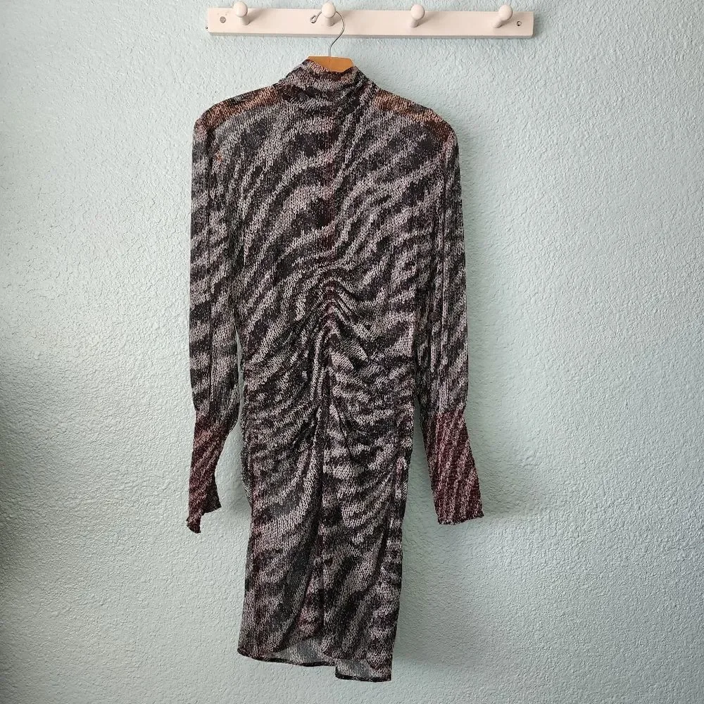 Rag and bone silk turtleneck long sleeve rushed bottom back zipper mini dress